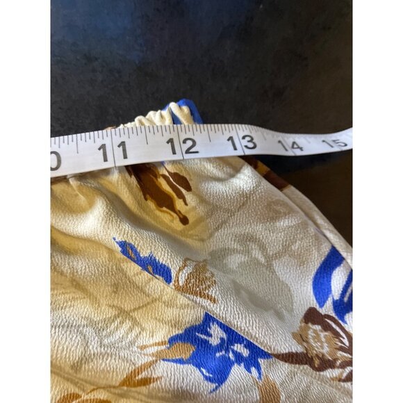 Vintage 90s BICE Blue White Tan Floral Elastic Waist Long Maxi Skirt Sz 8 - Picture 6 of 9
